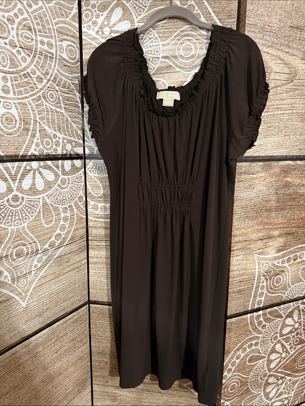 Michael Kors Brown Smocked Neck Dress